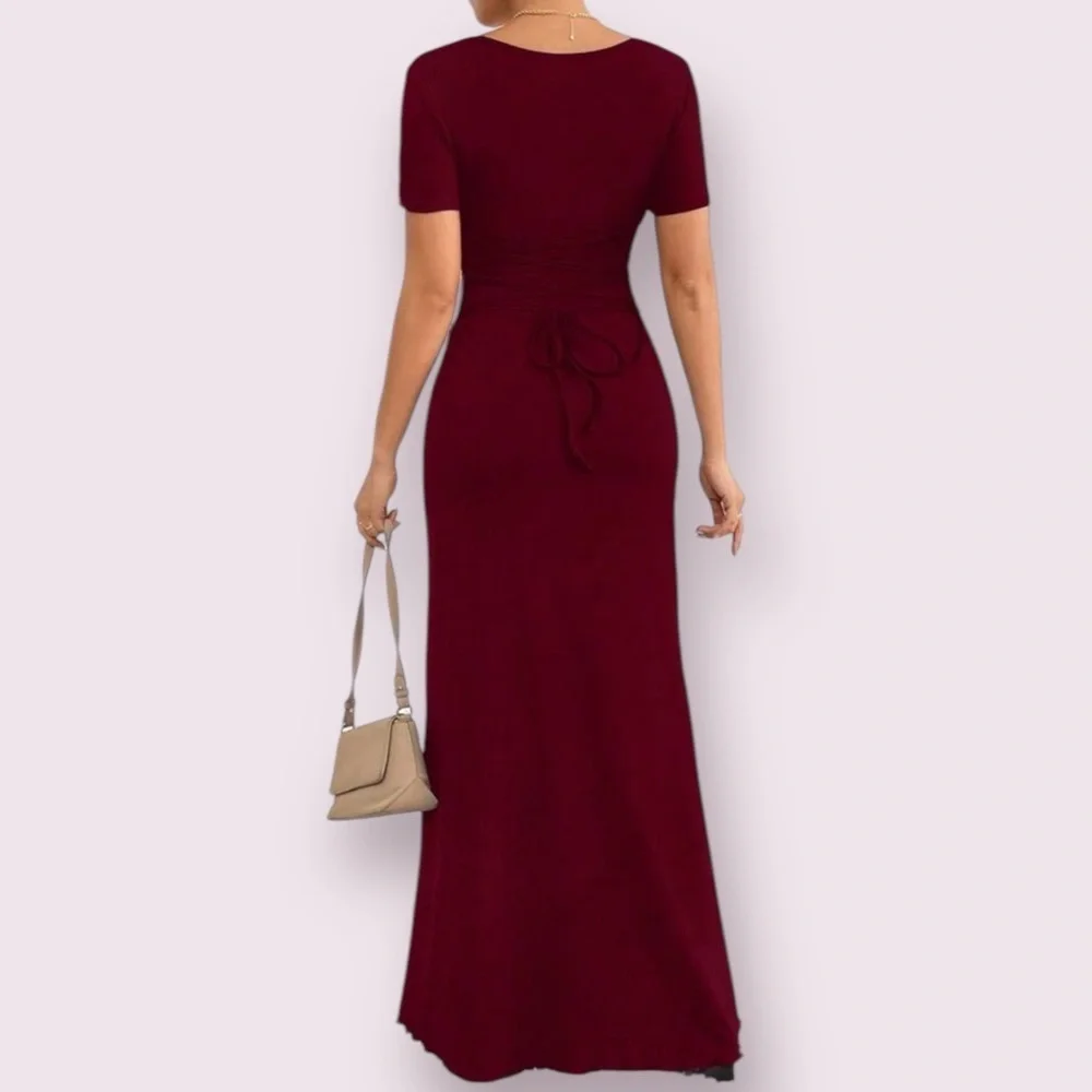 SHEIN Burgundy Corset Maxi Dress Square Neck Bodycon L - Picture 7 of 8